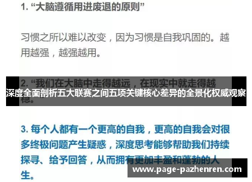 深度全面剖析五大联赛之间五项关键核心差异的全景化权威观察