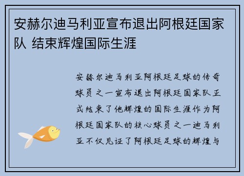 安赫尔迪马利亚宣布退出阿根廷国家队 结束辉煌国际生涯